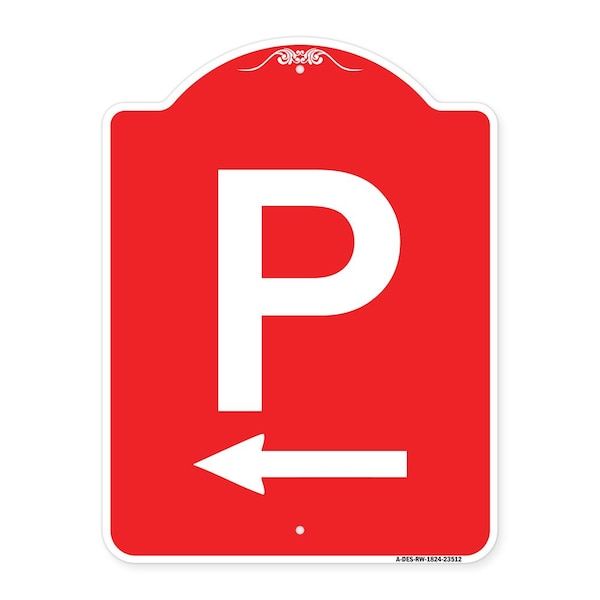 Signmission Designer Series PW/ Left Arrow, Red & White Aluminum Architectural Sign, 18" x 24", RW-1824-23512 A-DES-RW-1824-23512 - main